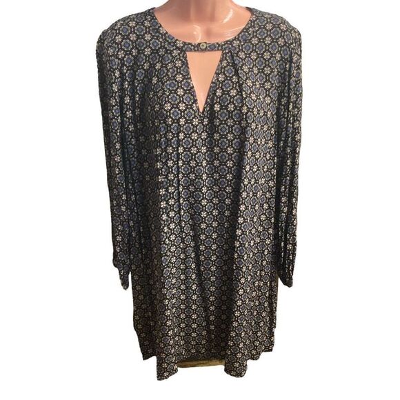 EARTHBOUND Women’s Medium Dress Long Sleeve Black Blue Red - Picture 1 of 9